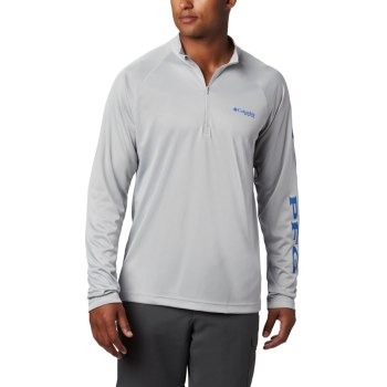 Columbia PFG Terminal Tackle 1/4 Zip, Pullover Grises Azules Para Hombre | 258346-TJQ